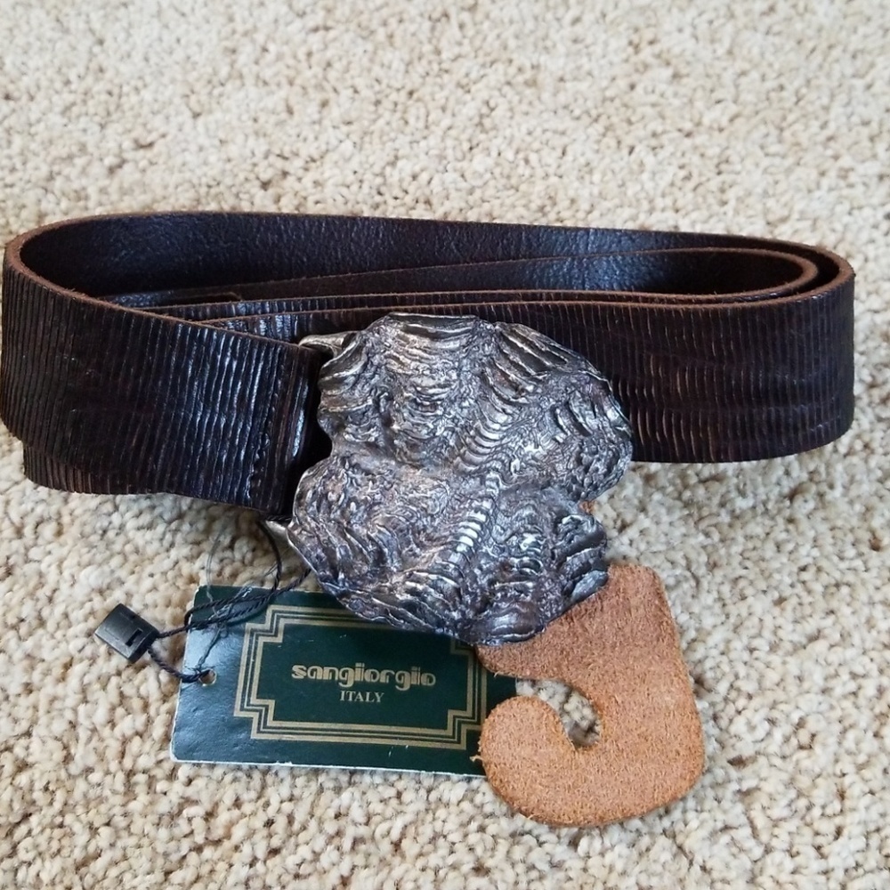 Brand New! Sangiorgio Brown Ribbed Belt - Picture 2 of 6